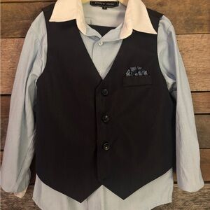 Navy Vest and Pants Set with Light Blue Shirt